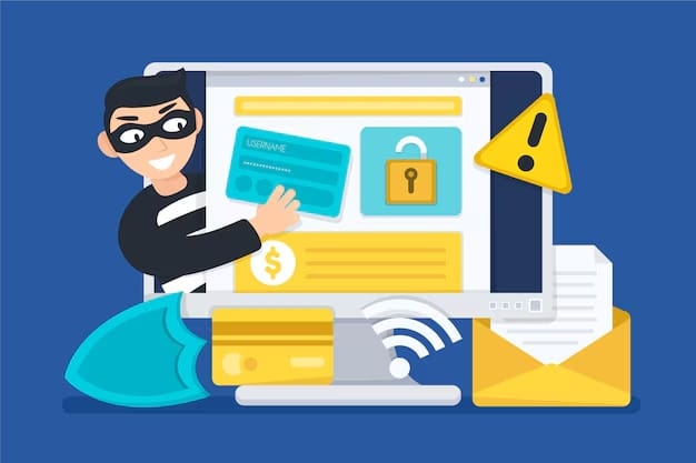 Illustration of a hacker stealing credit card information through a computer, symbolizing online fraud and identity theft.